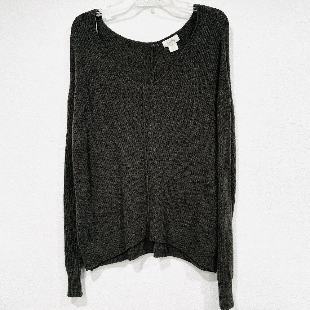 Kaisley V-Neck Sweater Long Sleeves Green Gray Relaxed Fit Stretch Womens Sz Med